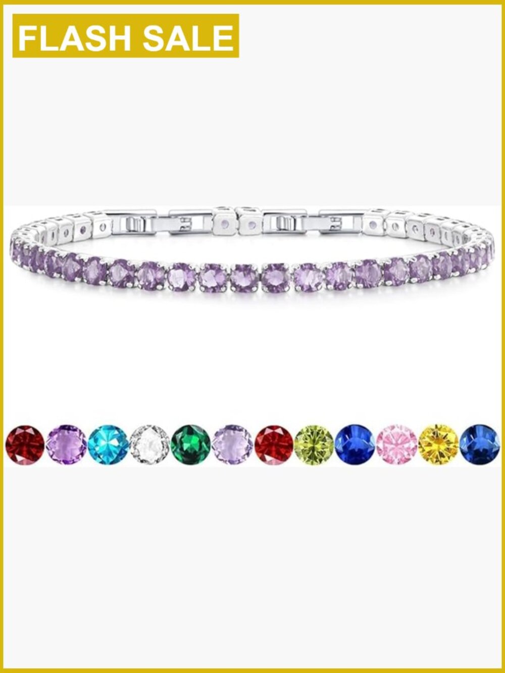 4mm CZ Tennis Bracelet Silver/Gold Plated Adjustable Birthstone Bracelet 6.8
